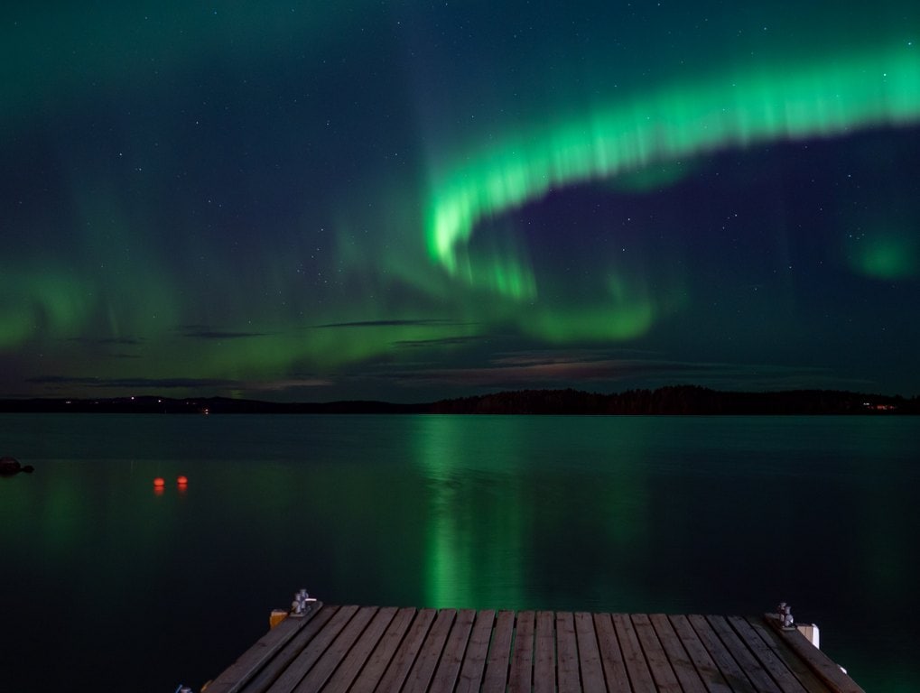 Northern Lights in Vuokatti Harbour in Autumn